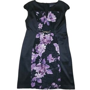 CONNECTED APPAREL Womens Black Purple Floral Knee Length  Dress Petites 10P